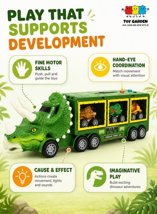 Dinosaur Toy For Boys - Dinosaur Toys Truck With Dinosaur Cars Set with Lights, Music, Sound,Dinosaur Car Launcher Track for Boys Age 3 4 5 6 7 8 Year Old/Dinosaur Kids Toys Gift - view 3